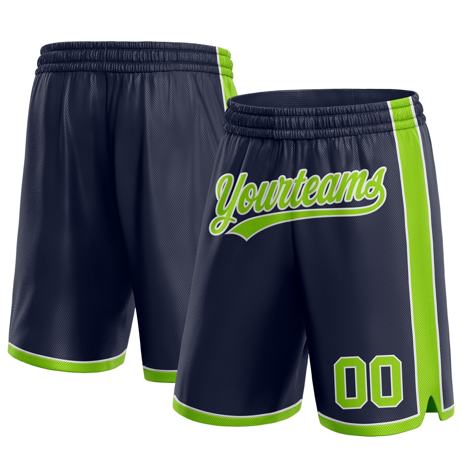 Custom Navy Neon Green-White Authentic Basketball Shorts - Main View