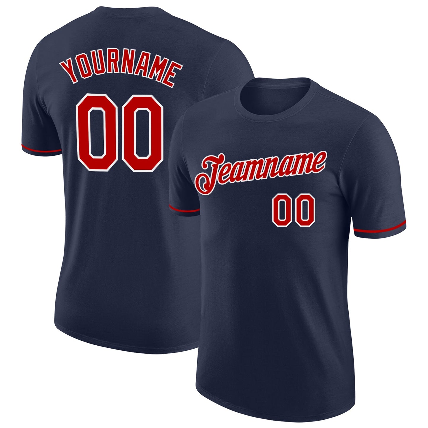 Custom Navy Red-White Performance T-Shirt - Main View