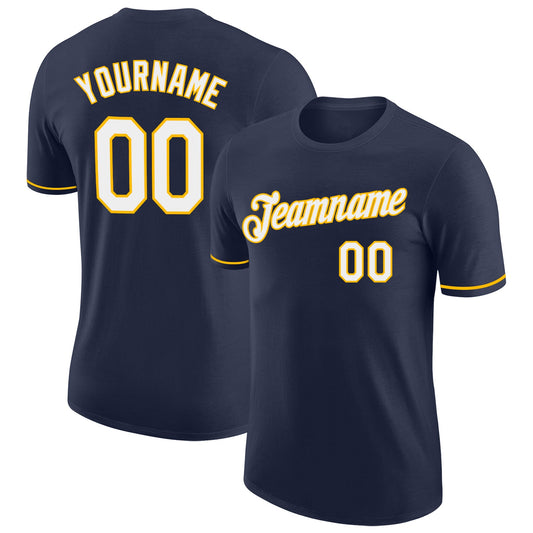 Custom Navy White-Gold Performance T-Shirt - Main View