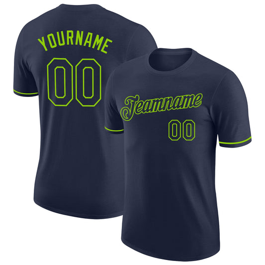 Custom Navy Neon Green Performance T-Shirt - Main View