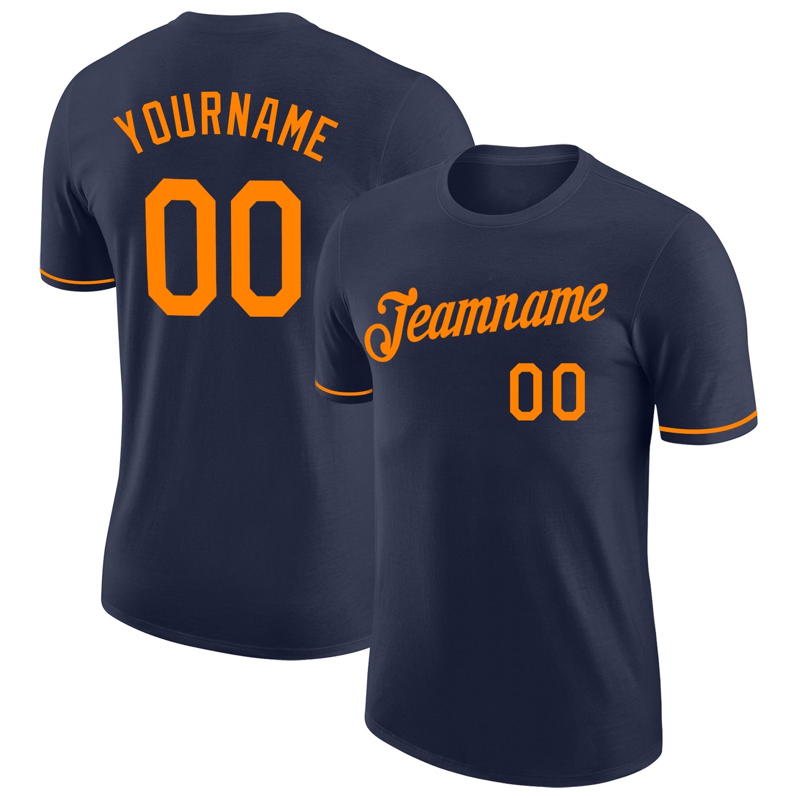 Custom Navy Bay Orange Performance T-Shirt - Main View