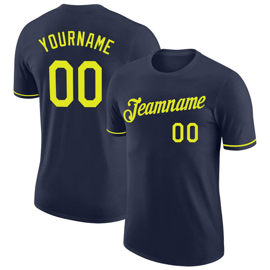 Custom Navy Neon Yellow Performance T-Shirt - Main View