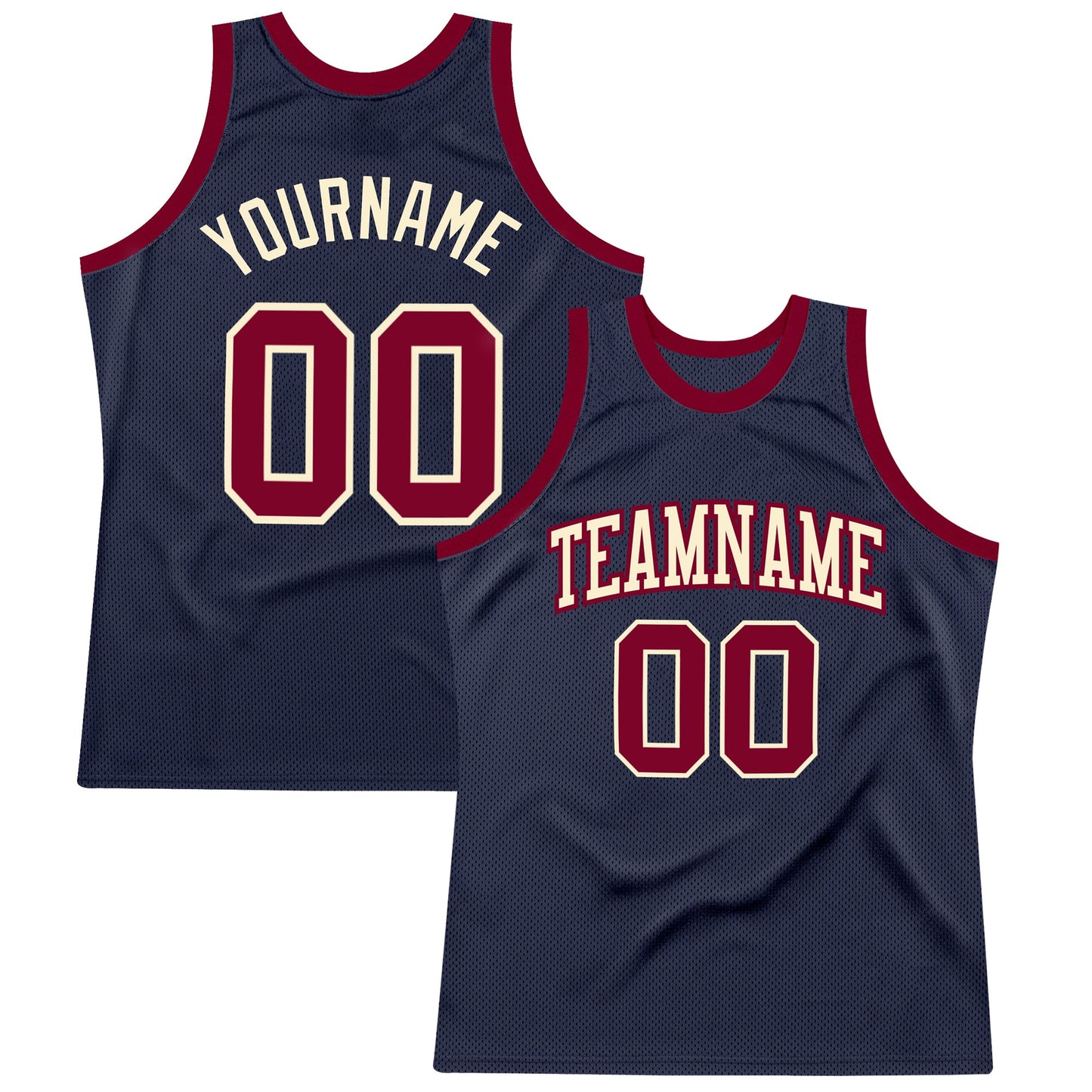 Custom Navy Maroon-Cream Authentic Throwback Basketball Jersey - Main View