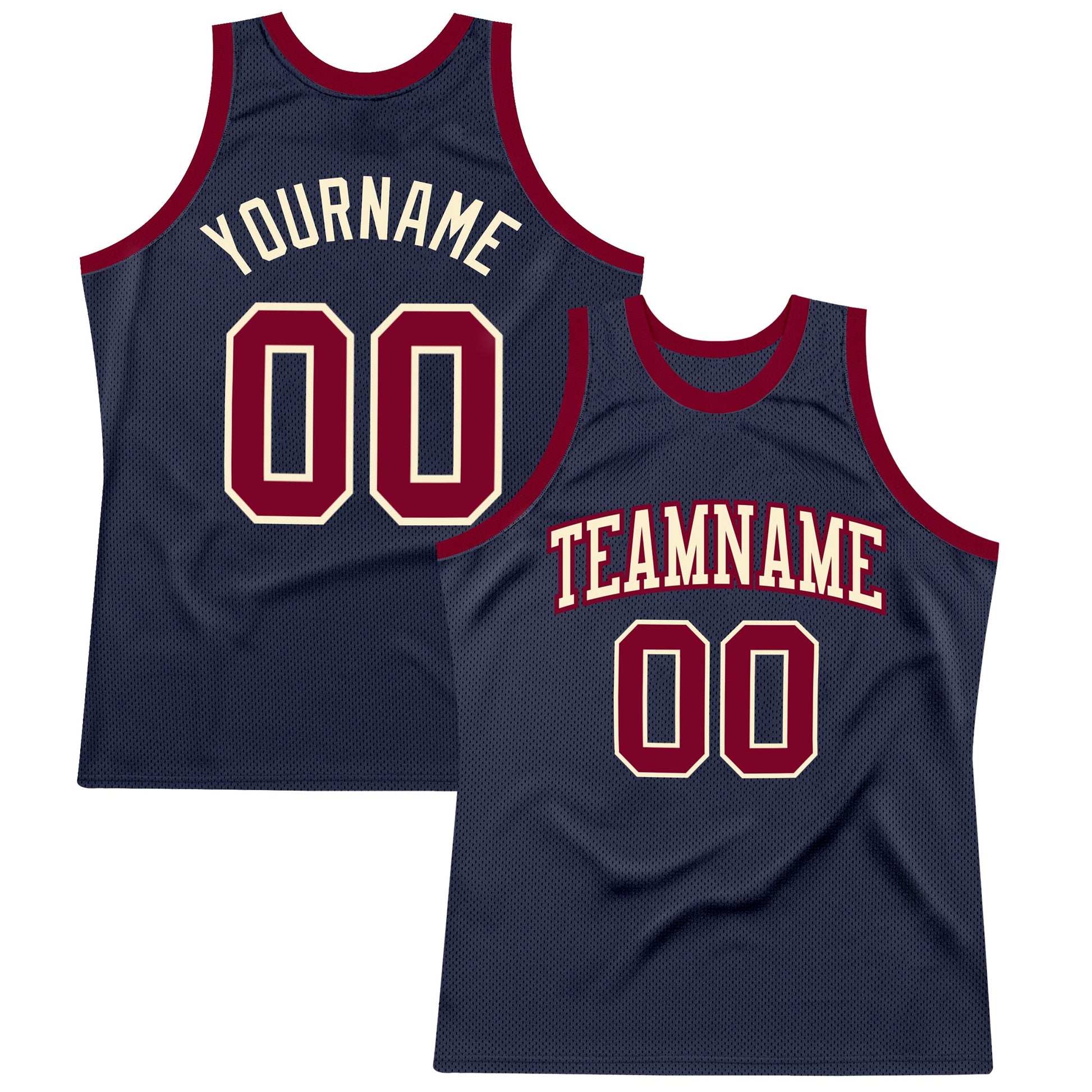 Custom Navy Maroon-Cream Authentic Throwback Basketball Jersey - Main View