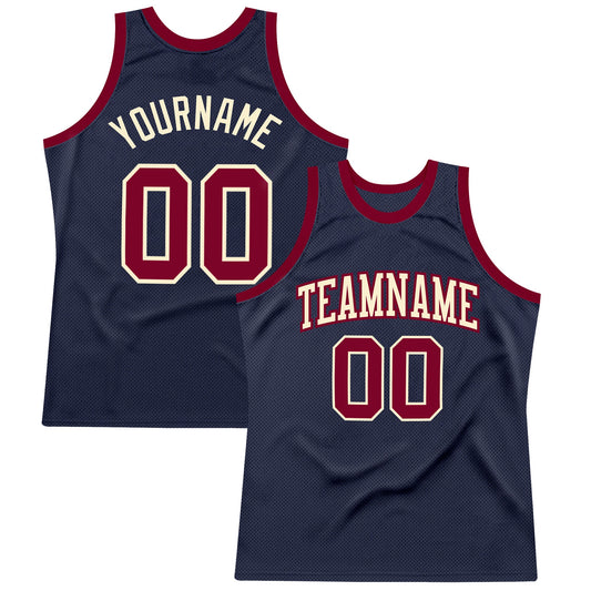 Custom Navy Maroon-Cream Authentic Throwback Basketball Jersey - Main View
