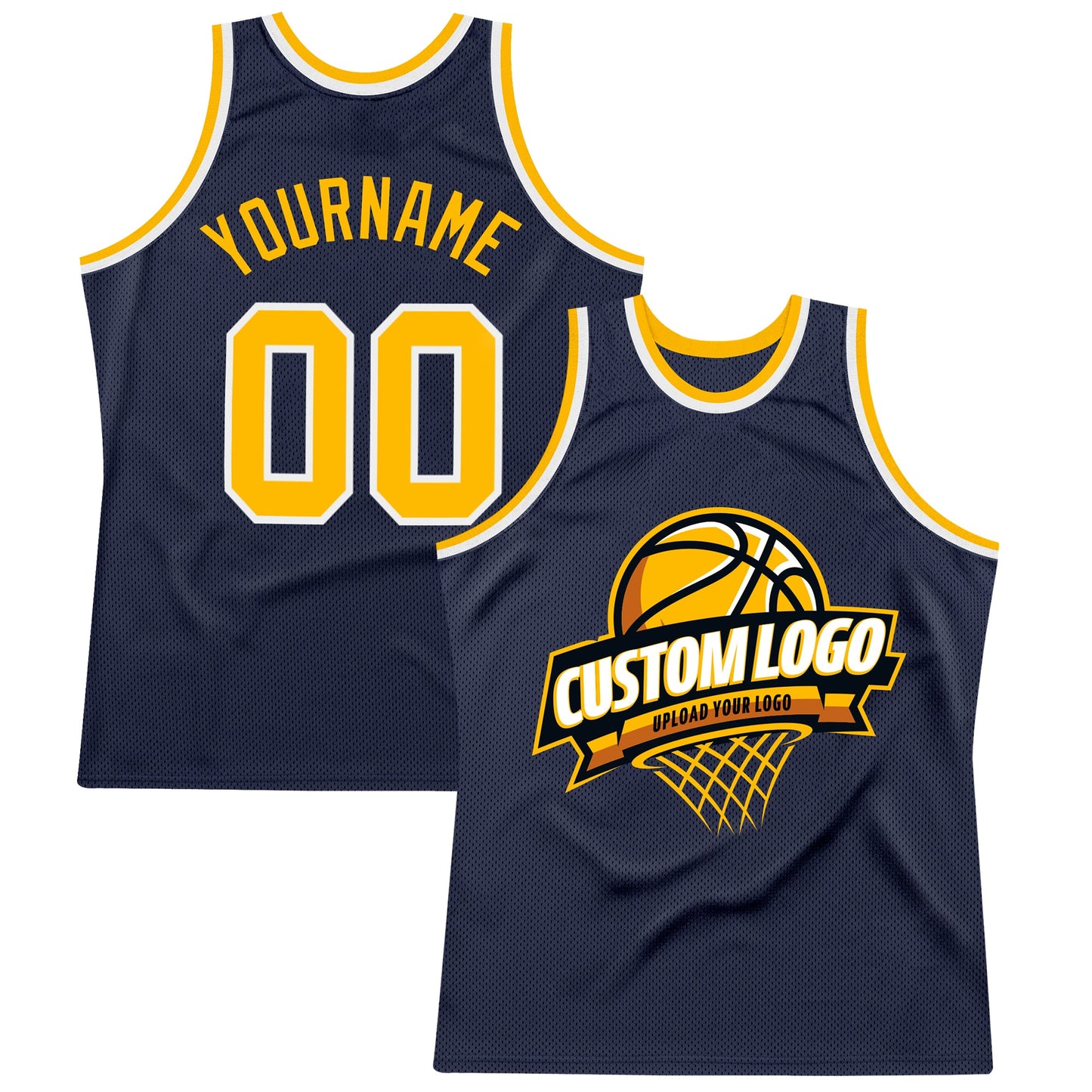 Custom Navy Gold-White Authentic Throwback Basketball Jersey - Main View