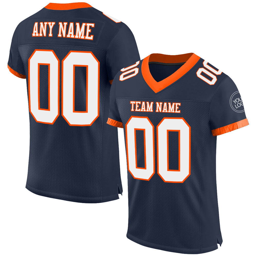 Custom Navy White-Orange Mesh Authentic Football Jersey - Main View