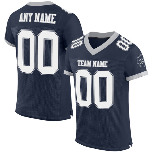 Custom Navy White-Gray Mesh Authentic Football Jersey - Main View
