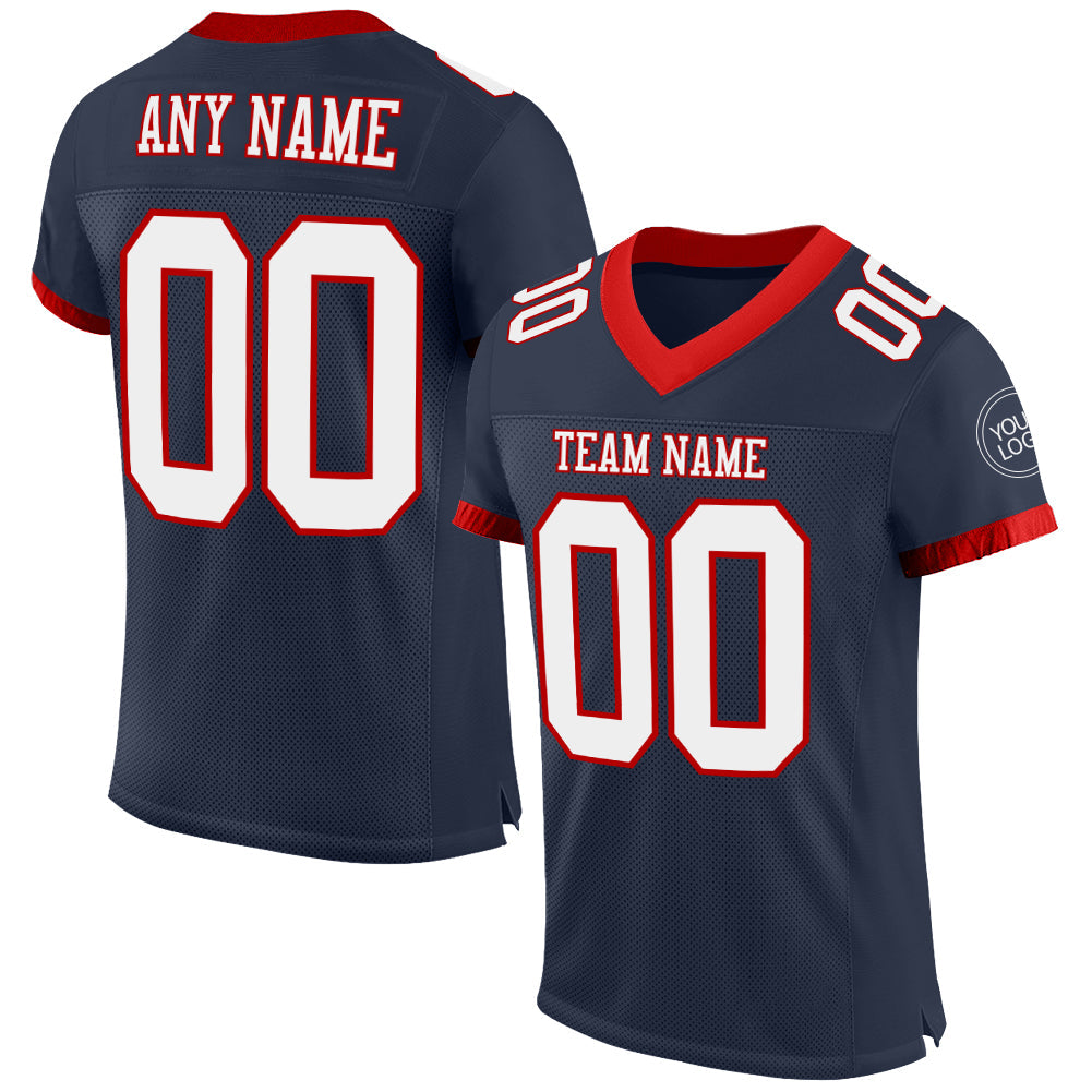 Custom Navy White-Red Mesh Authentic Football Jersey - Main View