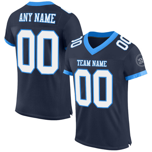 Custom Navy White-Powder Blue Mesh Authentic Football Jersey - Main View