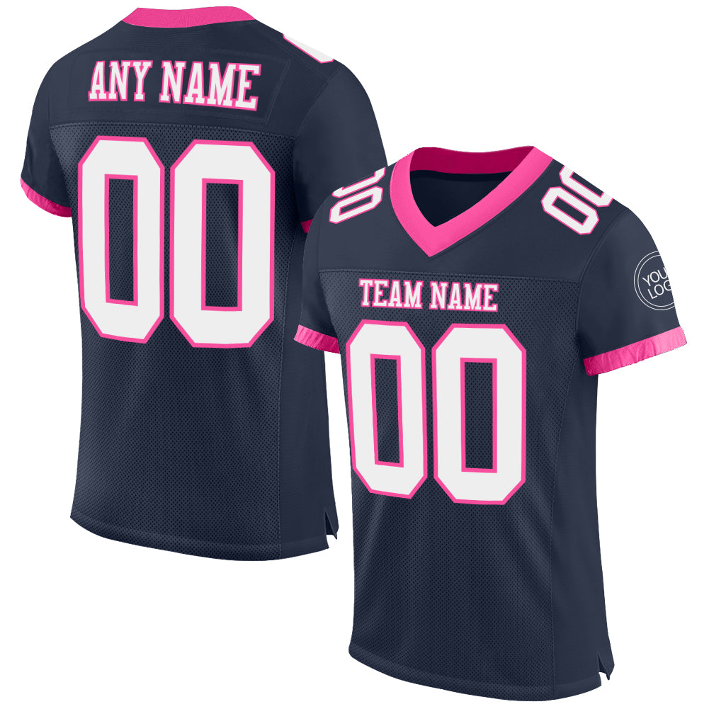 Custom Navy White-Pink Mesh Authentic Football Jersey - Main View