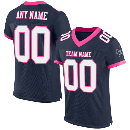 Custom Navy White-Pink Mesh Authentic Football Jersey - Main View