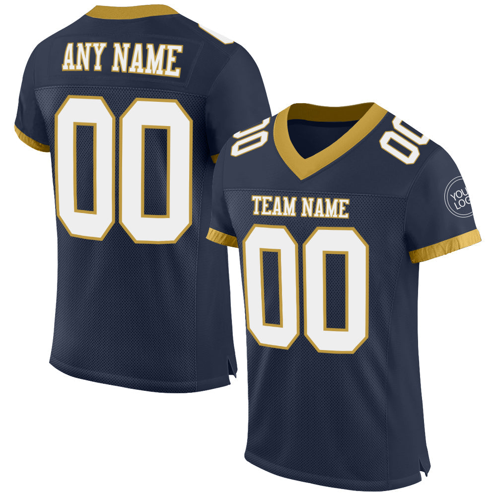 Custom Navy White-Old Gold Mesh Authentic Football Jersey - Main View
