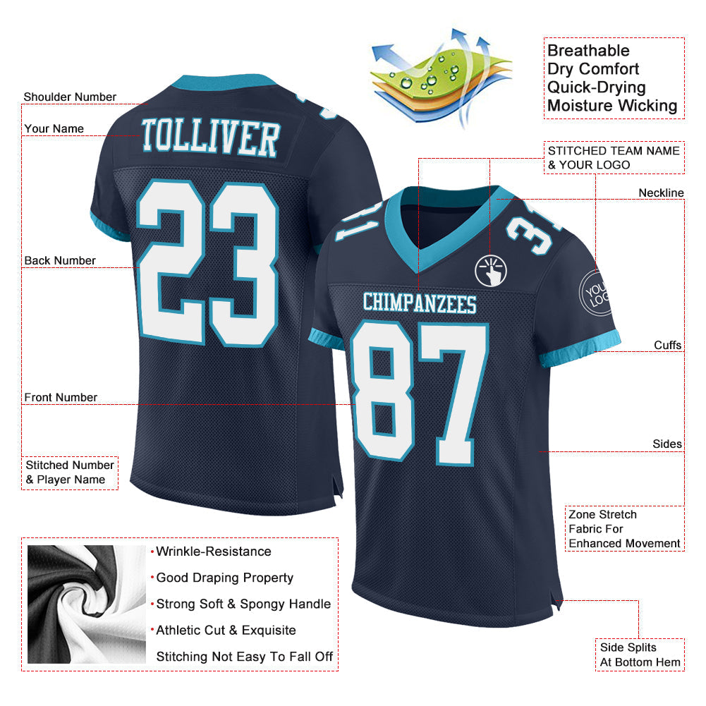 Custom Navy White-Panther Blue Mesh Authentic Football Jersey view 2