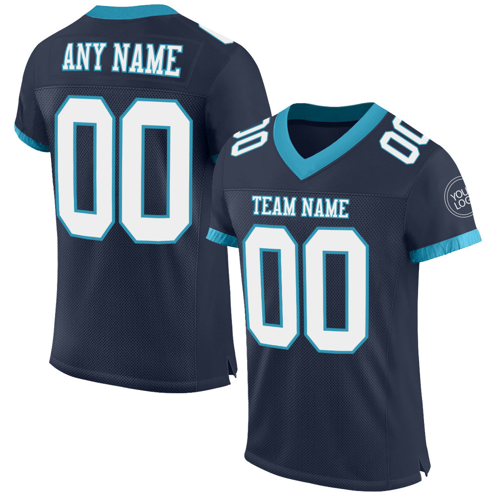 Custom Navy White-Panther Blue Mesh Authentic Football Jersey - Main View