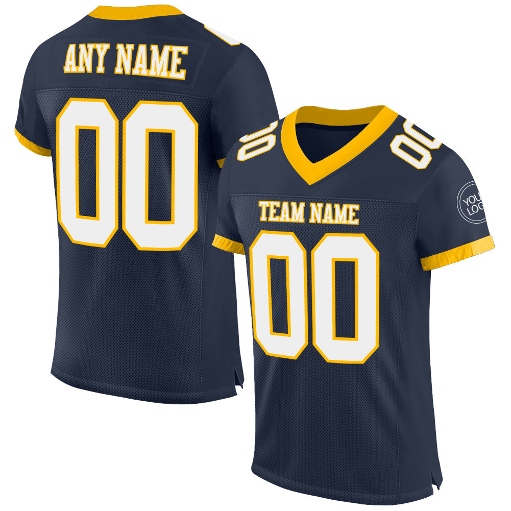 Custom Navy White-Gold Mesh Authentic Football Jersey - Main View