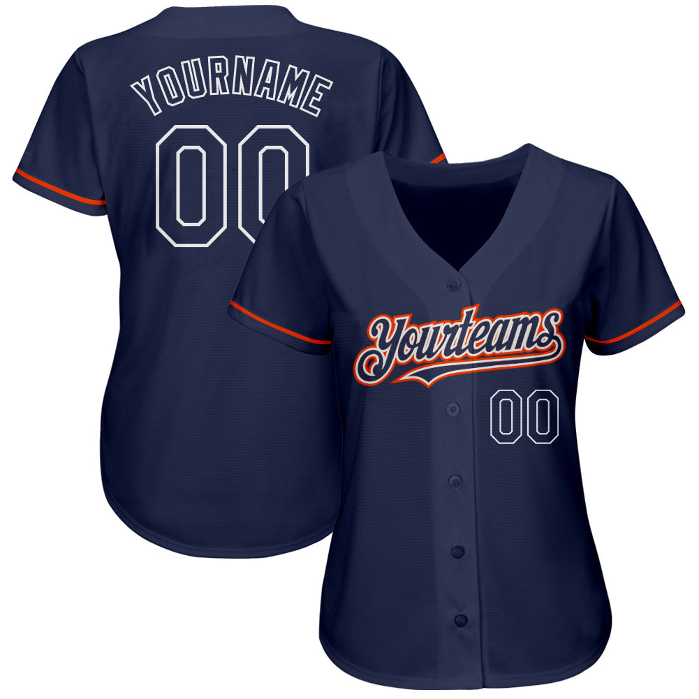 Custom Navy Orange-White Authentic Baseball Jersey view 2