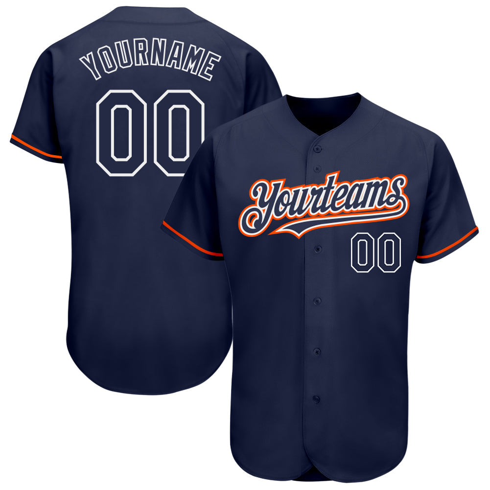 Custom Navy Orange-White Authentic Baseball Jersey - Main View