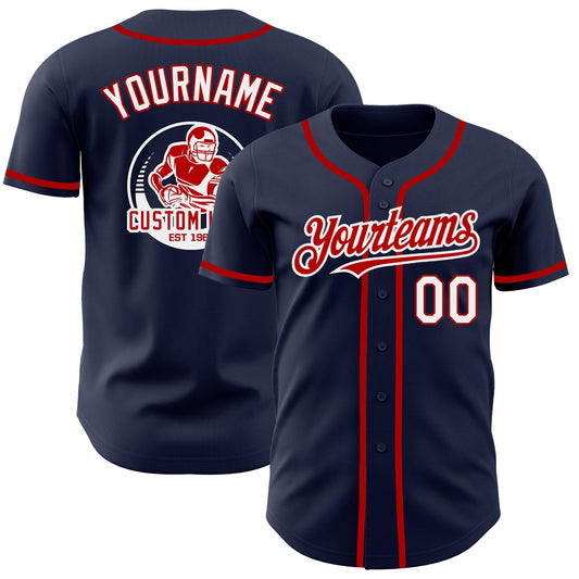 Custom Navy White-Red Authentic Baseball Jersey - Main View