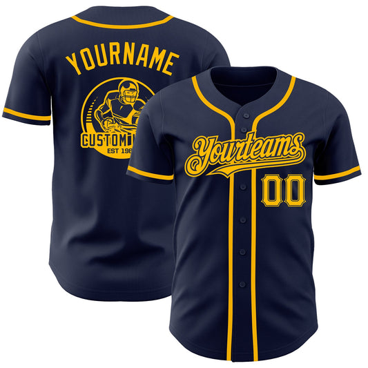 Custom Navy Gold Authentic Baseball Jersey - Main View