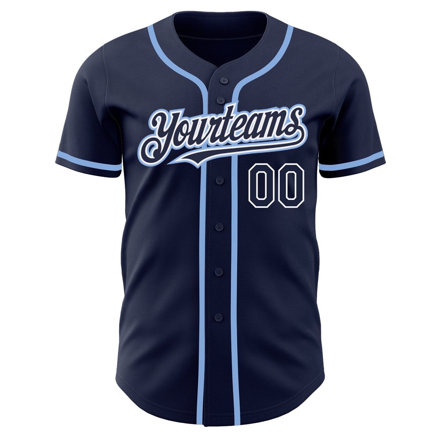 Custom Navy White-Light Blue Authentic Baseball Jersey view 2