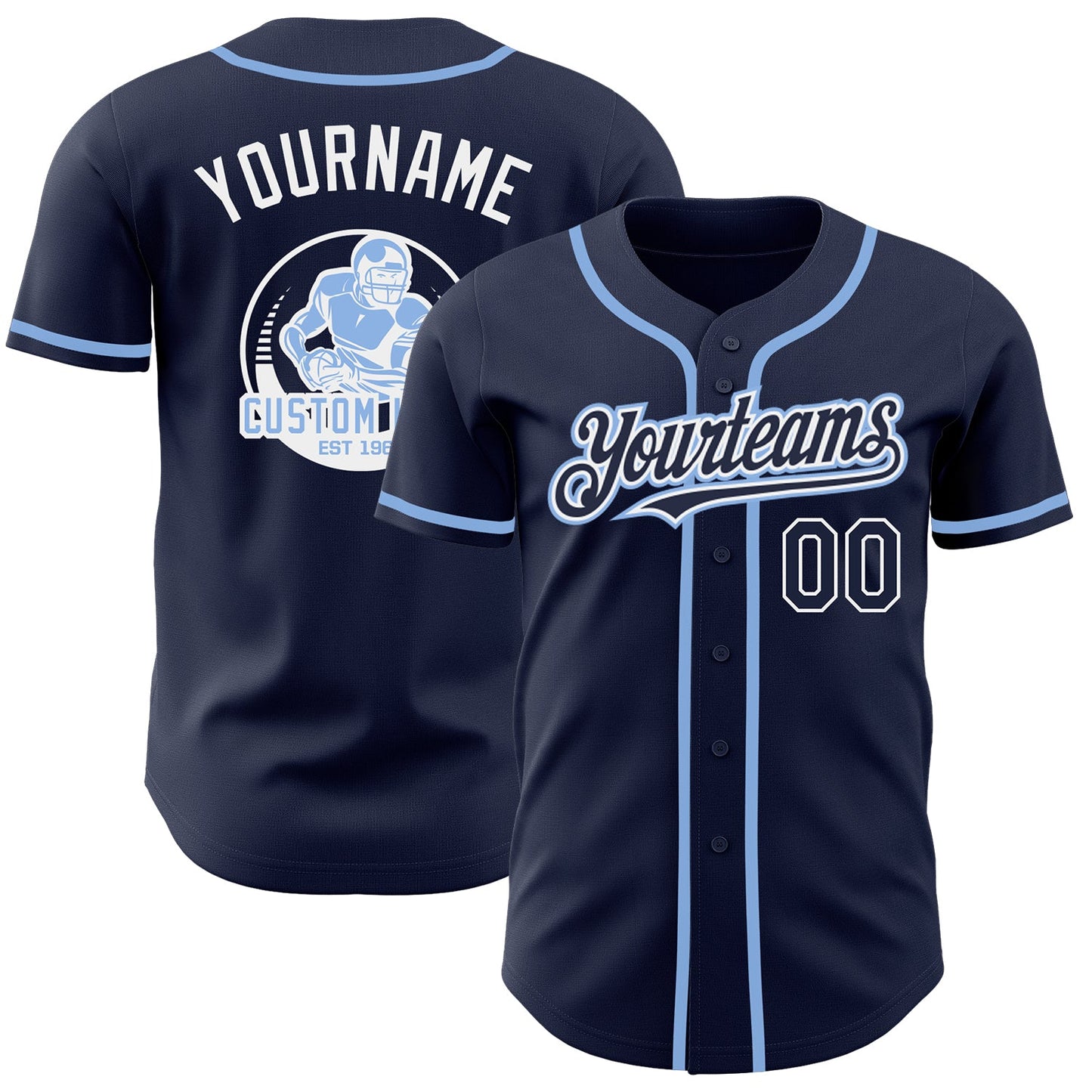 Custom Navy White-Light Blue Authentic Baseball Jersey - Main View