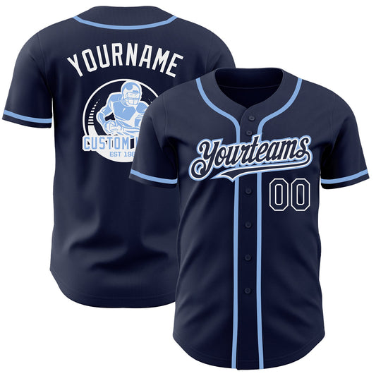 Custom Navy White-Light Blue Authentic Baseball Jersey - Main View