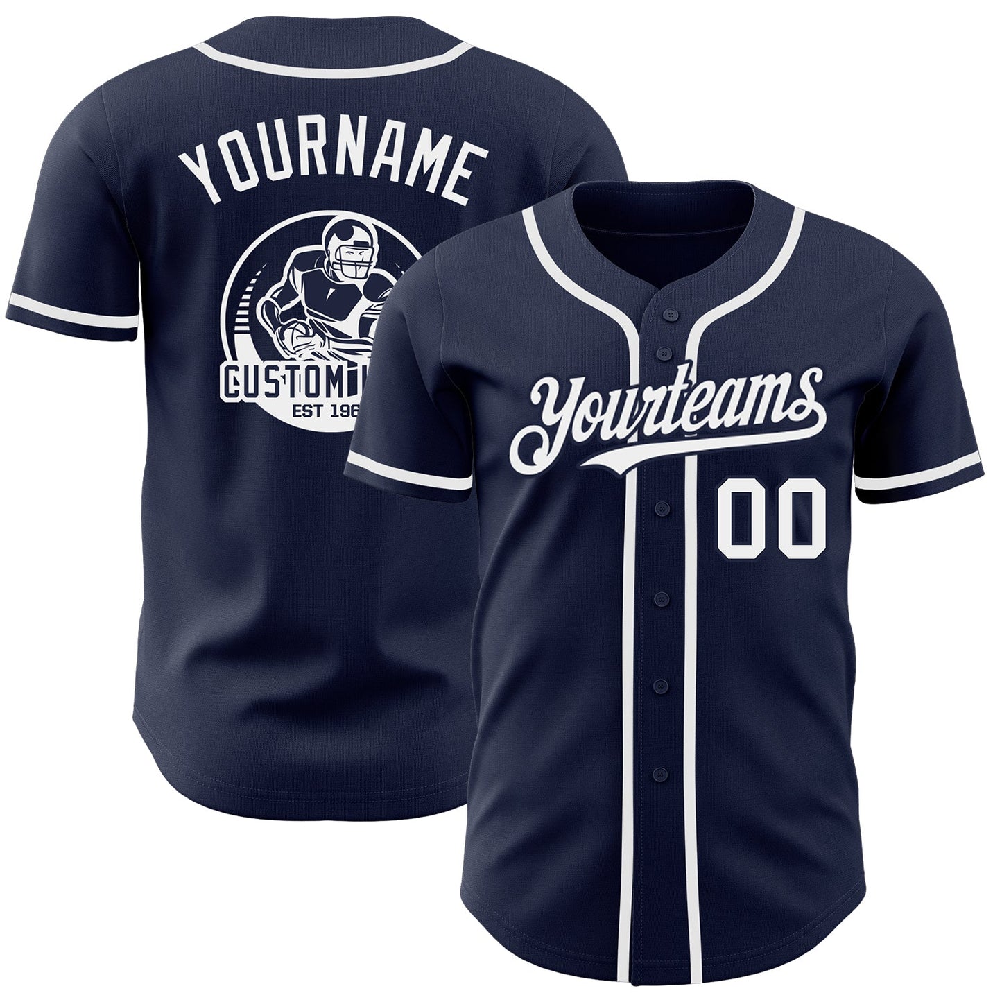 Custom Navy White Authentic Baseball Jersey - Main View