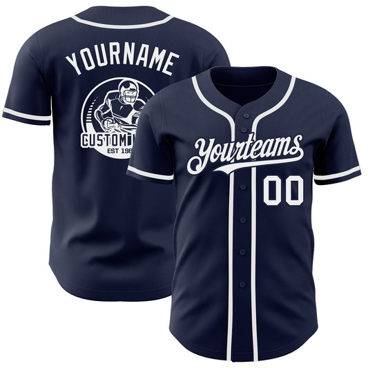 Custom Navy White Authentic Baseball Jersey - Main View