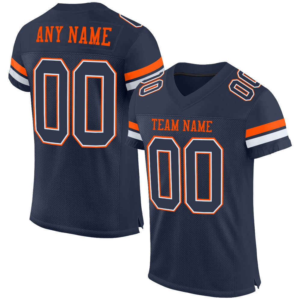 Custom Navy White-Orange Mesh Authentic Football Jersey - Main View