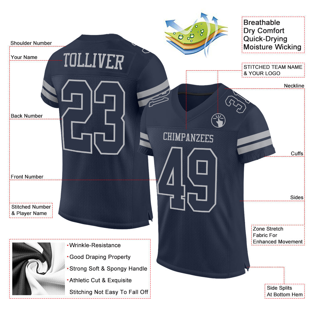 Custom Navy Gray Mesh Authentic Football Jersey view 2