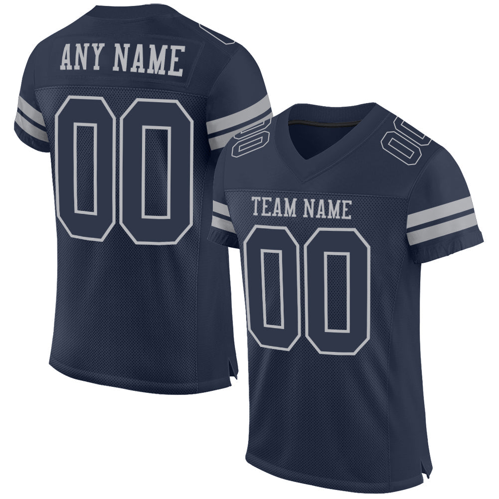 Custom Navy Gray Mesh Authentic Football Jersey - Main View