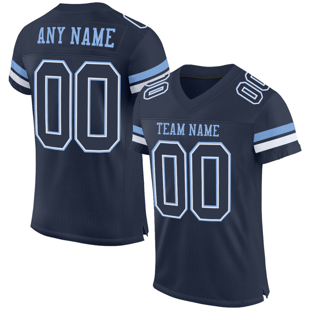 Custom Navy White-Light Blue Mesh Authentic Football Jersey - Main View