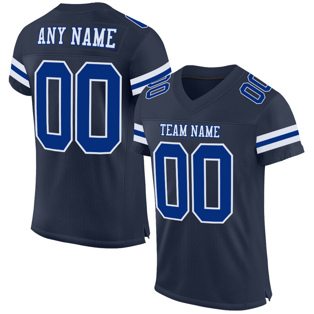 Custom Navy Royal-White Mesh Authentic Football Jersey - Main View