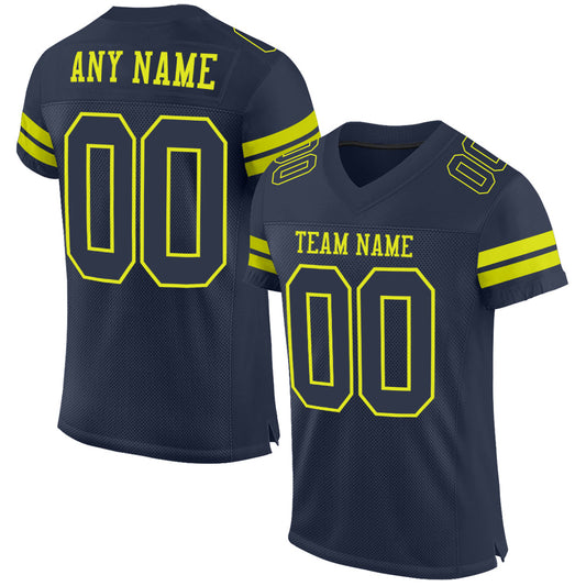 Custom Navy Neon Yellow Mesh Authentic Football Jersey - Main View