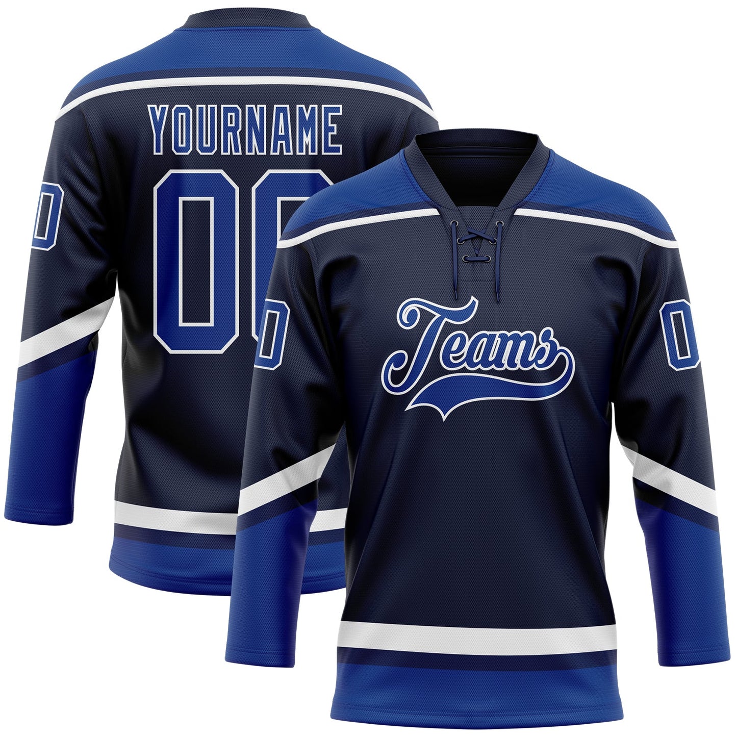 Custom Navy Royal-White Hockey Lace Neck Jersey - Main View