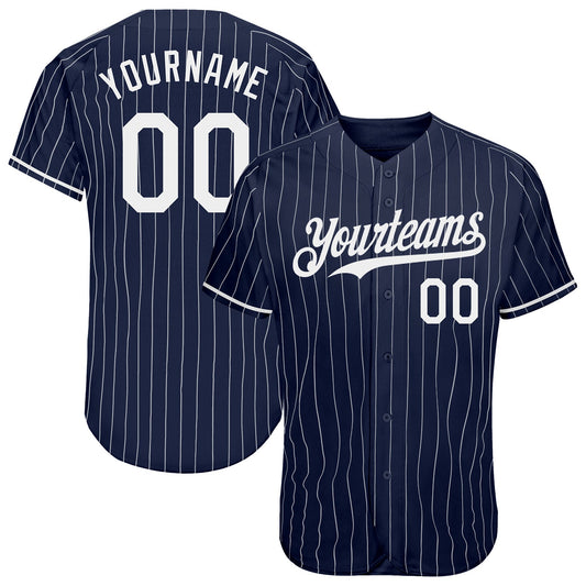 Custom Navy White Pinstripe Authentic Baseball Jersey - Main View