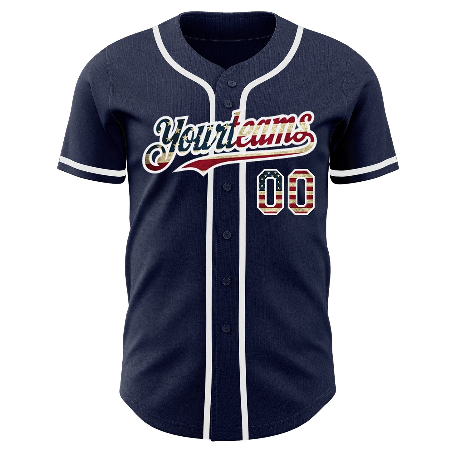 Custom Navy Vintage USA Flag-White Authentic Baseball Jersey view 3