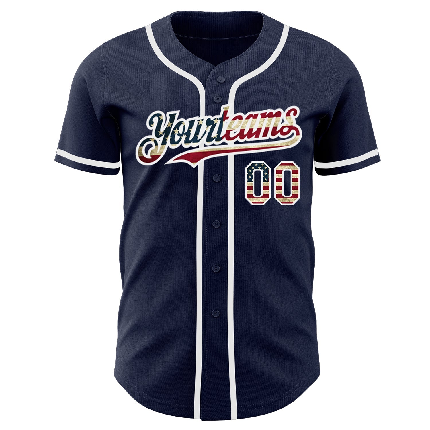 Custom Navy Vintage USA Flag-White Authentic Baseball Jersey view 3