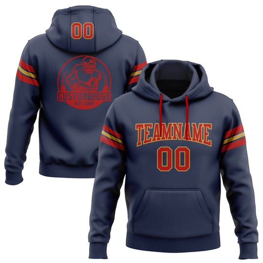 Custom Stitched Navy Red-Old Gold Football Pullover Sweatshirt Hoodie - Main View