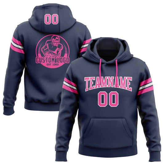 Custom Stitched Navy Pink-White Football Pullover Sweatshirt Hoodie - Main View