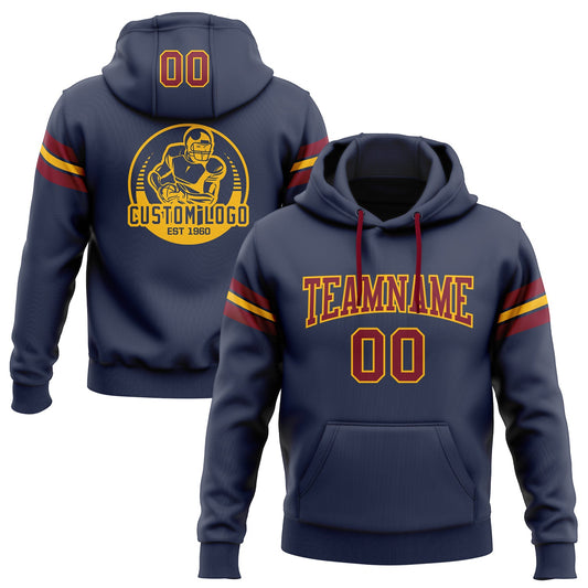 Custom Stitched Navy Crimson-Gold Football Pullover Sweatshirt Hoodie - Main View