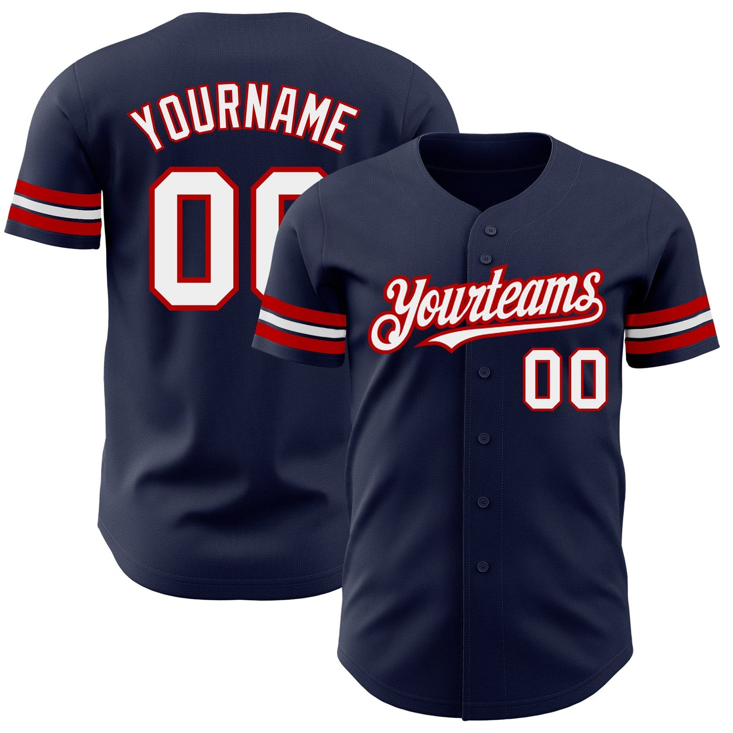 Custom Navy White-Red Authentic Baseball Jersey - Main View