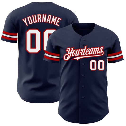 Custom Navy White-Red Authentic Baseball Jersey - Main View