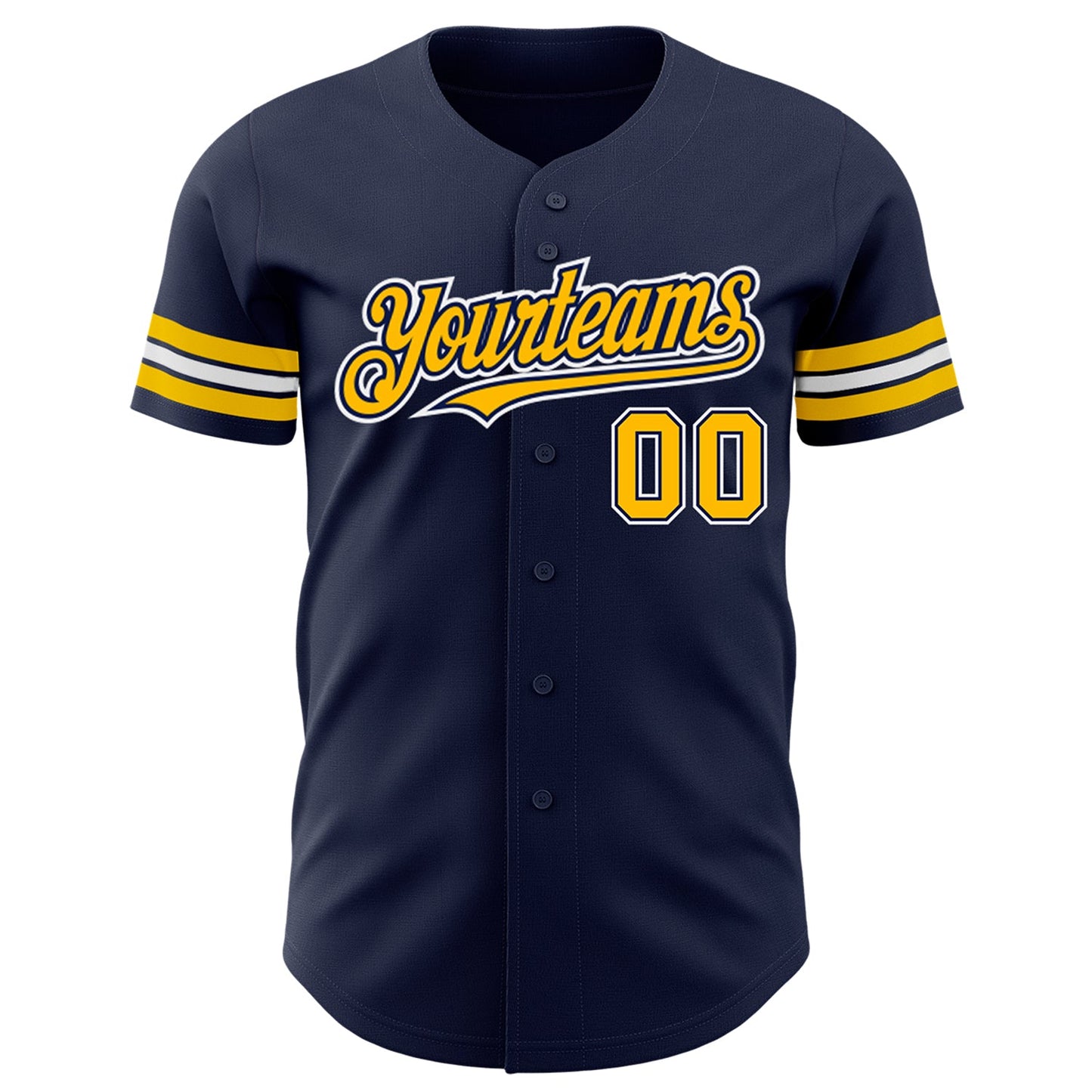 Custom Navy Gold-White Authentic Baseball Jersey view 2