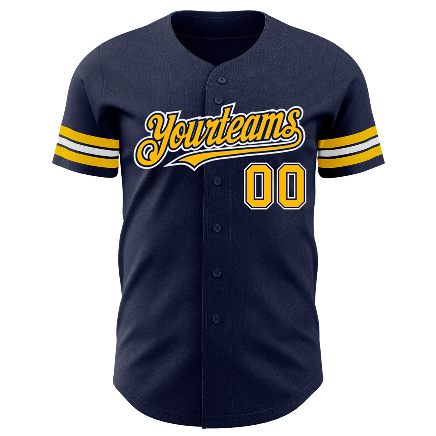 Custom Navy Gold-White Authentic Baseball Jersey view 2