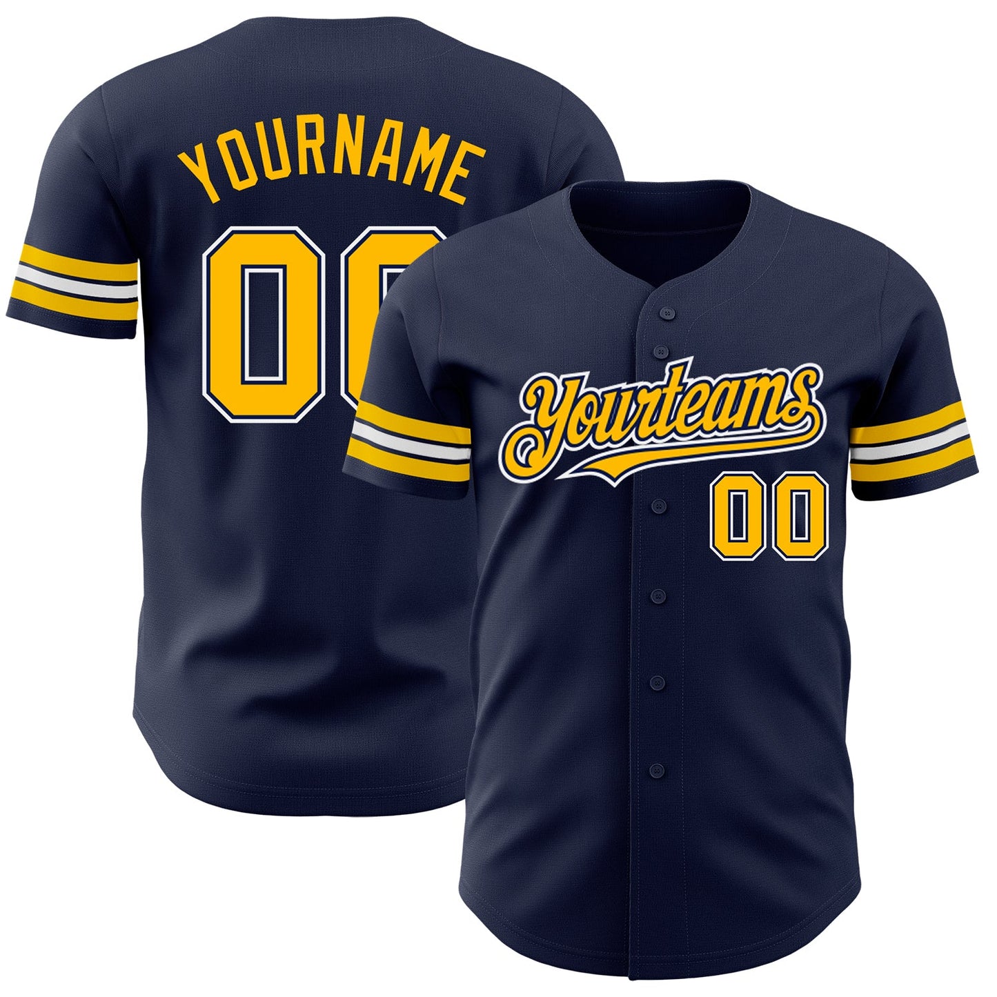 Custom Navy Gold-White Authentic Baseball Jersey - Main View