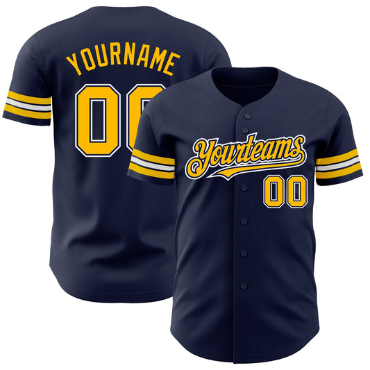 Custom Navy Gold-White Authentic Baseball Jersey - Main View