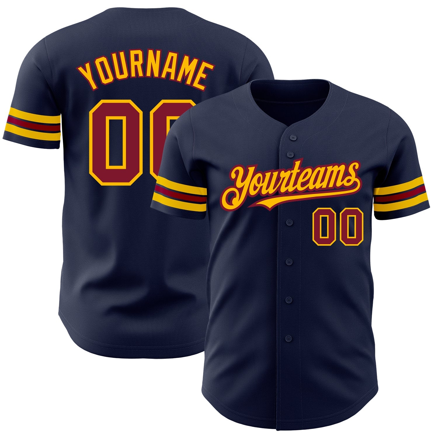 Custom Navy Crimson-Gold Authentic Baseball Jersey - Main View