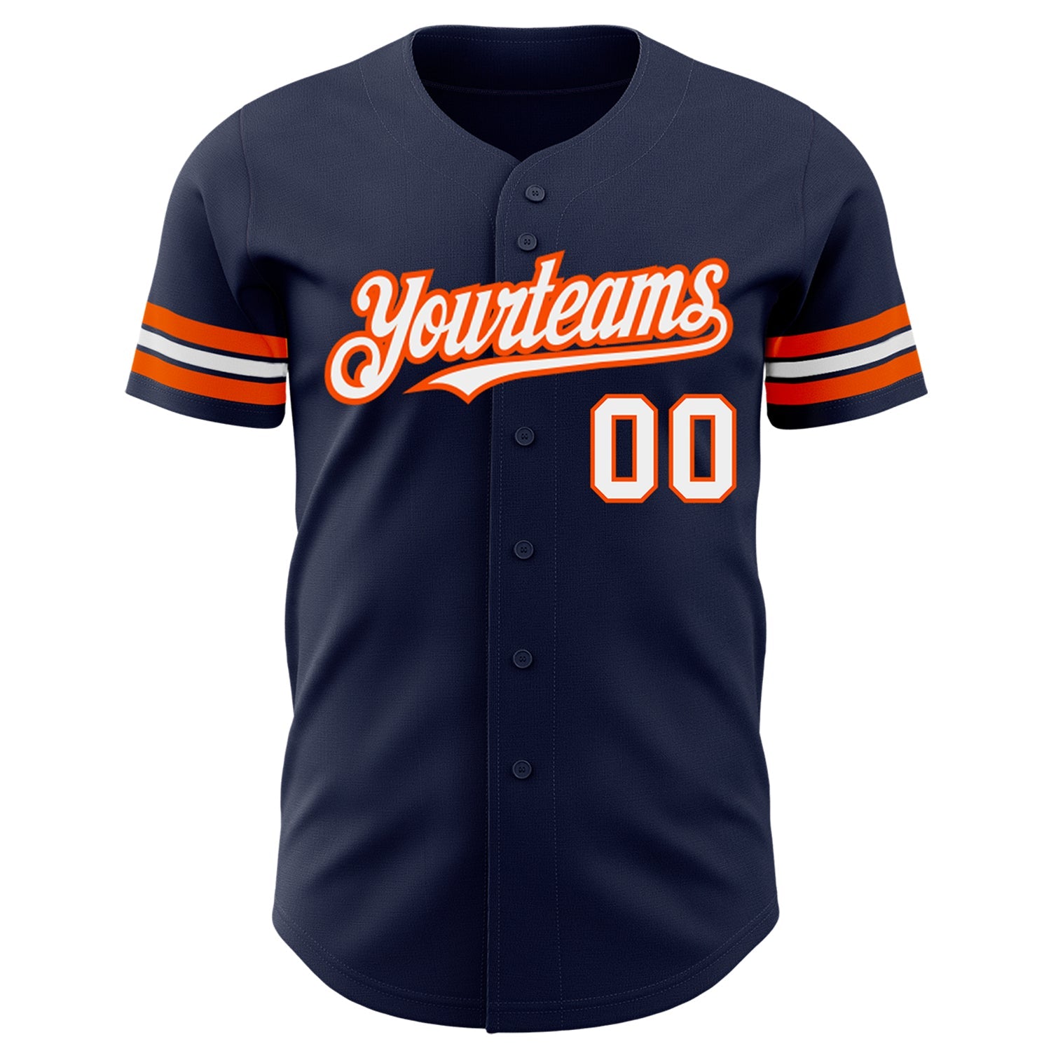 Custom Navy White-Orange Authentic Baseball Jersey view 2